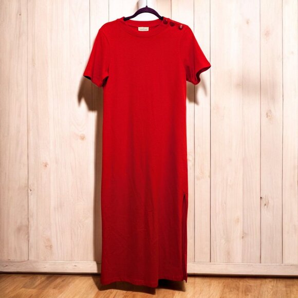 Sezane Emy dress orange organic cotton minimalist column slit slip midi dress S - Picture 4 of 9